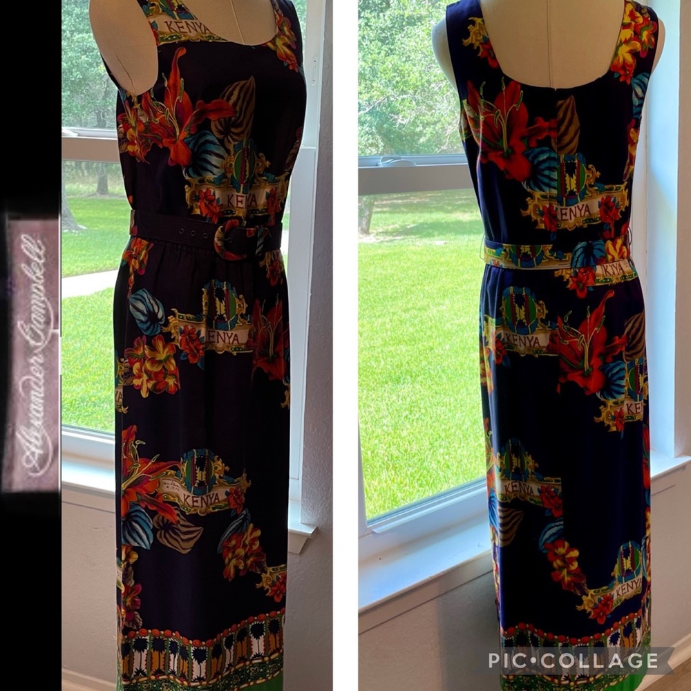 African Kenya Dress w/Button Side Slit, Blue Multi-Color, Alexander Campbell, 8 - Picture 13 of 13